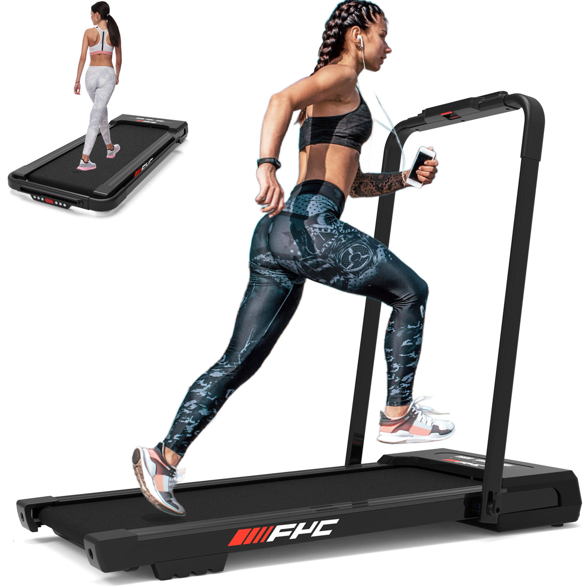 Walking Pad Treadmill, Under Desk Treadmill Folding 2 in 1 Treadmills for Home Small with 3.5HP 300LBS Capacity-Black