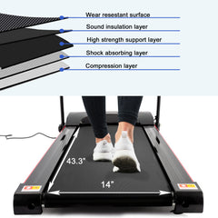 Folding Treadmill with Ramp, 0.5-7.5MPH Foldable Motorised Treadmill, Bluetooth Speaker, Cup Holder, Heart Rate Sensor, Walking Treadmill for Home