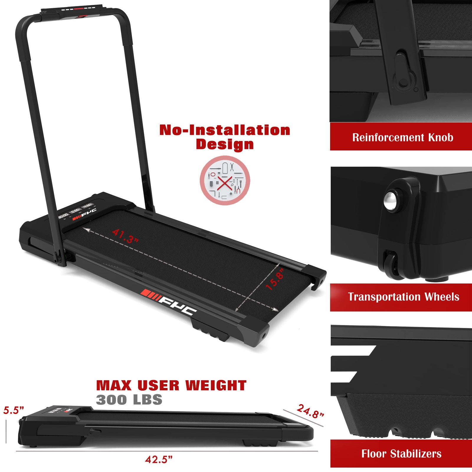 Walking Pad Treadmill, Under Desk Treadmill Folding 2 in 1 Treadmills for Home Small with 3.5HP 300LBS Capacity-Black