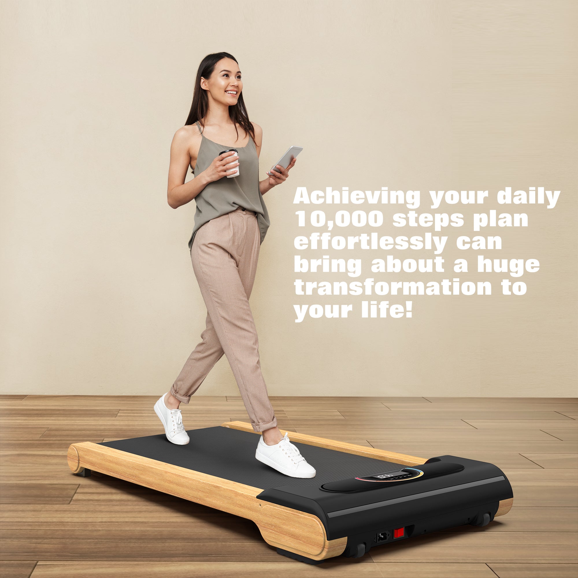 FLIMDER Walking Pad，Teadmills for Home，Under Desk Treadmill ，300 LBS Capacity Portable Walking Treadmill，Max 3.0 HP Electric Treadmill with 3.2in LED Display (Wood)